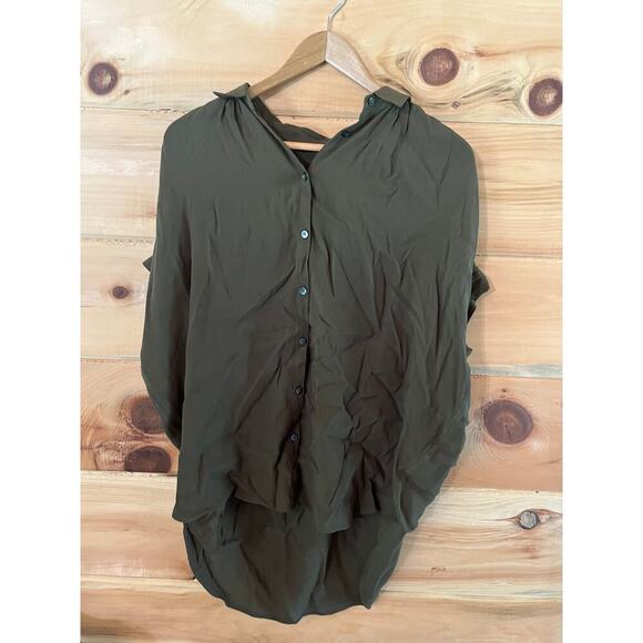 Madewell women's army green button down blouse. high-low. size small - Picture 3 of 7